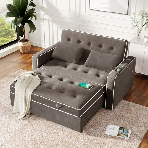 61.4' Upholstered Sleeper Bed , Pull Out Sofa Bed Couch attached two