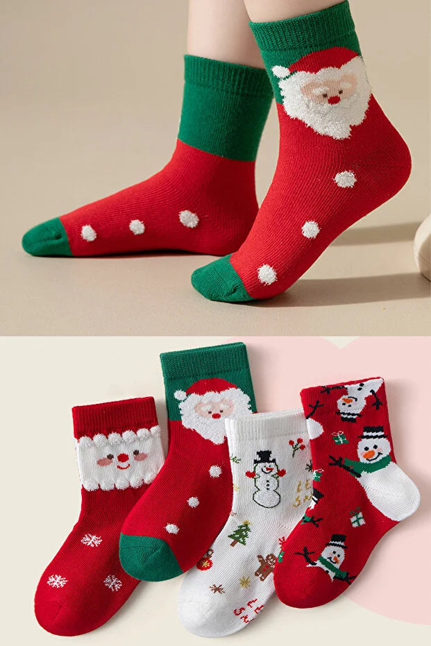 4 Pair Christmas Socks for Kids and Adults Soft Comfortable Festive