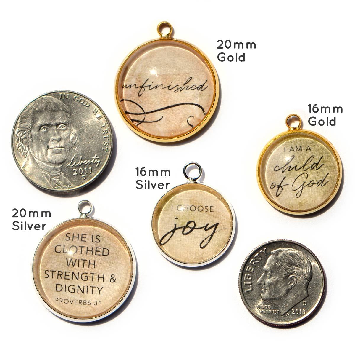 "Unfinished" Christian Glass Charm for Jewelry Making, 20mm, Gold or