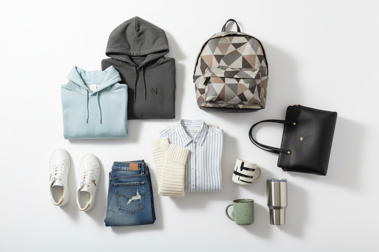 Clothes, shoes, hoodies,bags, mugs, tumbler